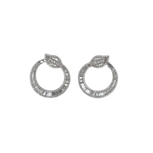 18K White Gold Diamond Circle Leaf Earrings