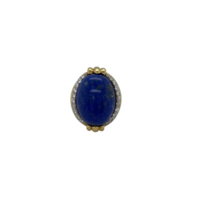 18K Yellow Gold Lapis and Diamond Ring