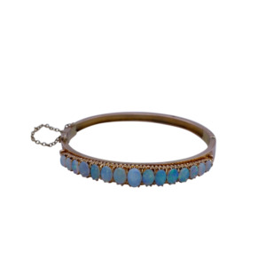 14K Yellow Gold Opal Bangle Bracelet