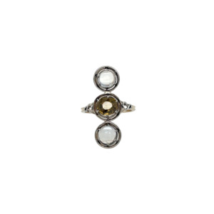 Antique Platinum over 14K Yellow Gold Zircon and Moonstone Ring