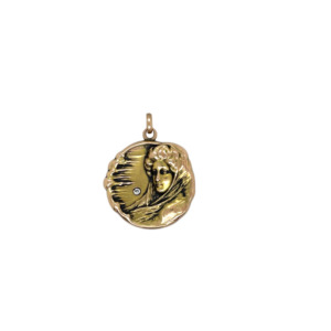 Art Nouveau 14K Yellow Gold Diamond Locket