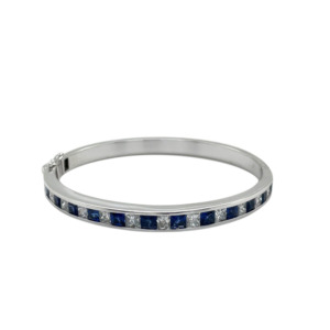 14K White Gold Diamond and Sapphire Bangle Bracelet