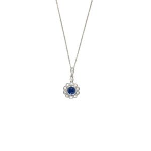 14K White Gold Sapphire and Diamond Pendant