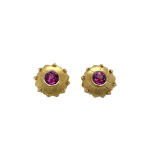 18K Yellow Gold Pink Tourmaline Earrings
