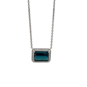 14K White Gold Tourmaline and Diamond Pendant