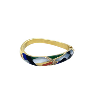 Asch Grossbardt 14K Yellow Gold Inlaid Diamond Bangle Bracelet