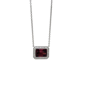 14K White Gold Pink Tourmaline and Diamond Pendant