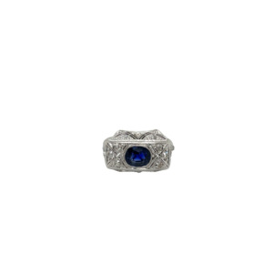 Art Deco Platinum Sapphire and Diamond Ring