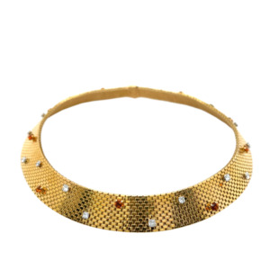 French Retro 18K Yellow Gold Diamond and Citrine Choker