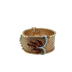 French Retro 18K Yellow Gold Diamond Citrine Bracelet