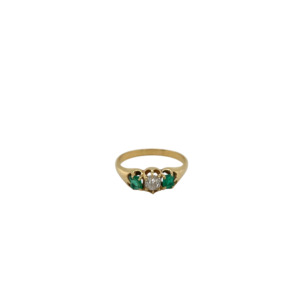 Antique 18K Yellow Gold Emerald and Diamond Ring