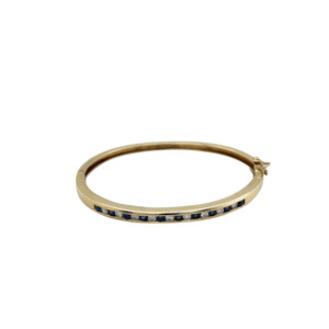 14K Yellow Gold Sapphire and Diamond Bangle Bracelet