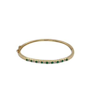 14K Yellow Gold Emerald and Diamond Bangle Bracelet