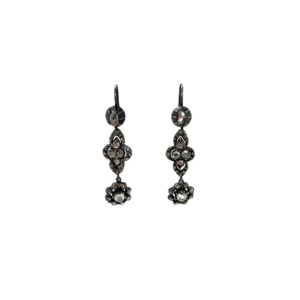 Georgian Silver & 14K Yellow Gold Diamond Earrings