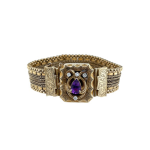 14K Yellow Gold Amethyst and Diamond Bracelet