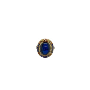 Edwardian 14K Yellow Gold Iolite and Enamel Ring
