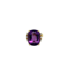 18K Yellow Gold Amethyst and Diamond Ring