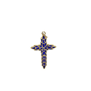 Art Nouveau 14K Yellow Gold Enamel Cross Pendant