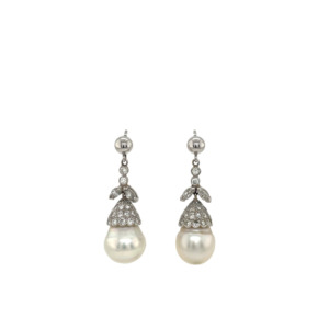 Platinum South Sea Pearl and Diamond Earrings