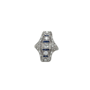 Art Deco Platinum Diamond and Sapphire Ring