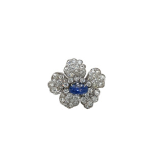 Art Deco Platinum Sapphire and Diamond Pansy Brooch