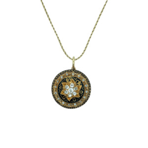 Antique 14K Yellow Gold Diamond and Enamel Pendant