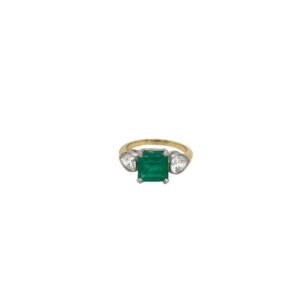 Platinum and 18K Yellow Gold Emerald and Diamond Ring