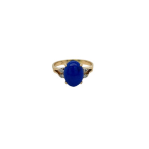 14K Yellow Gold Lapis and Diamond Ring