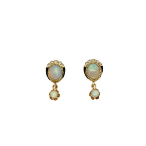 14K Yellow Gold Opal, Enamel, and Diamond Earrings