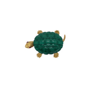18K Yellow Gold Malachite Tuttle Brooch