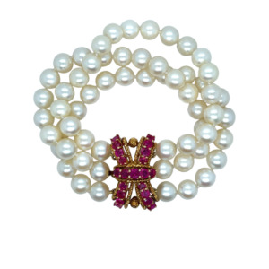 18K Yellow Gold Ruby Pearl Bracelet