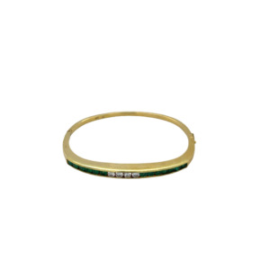 18K Yellow Gold Emerald and Diamond Bangle Bracelet