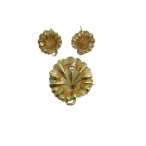 Victorian 14K Yellow Gold Diamond Lotus Leaf Set