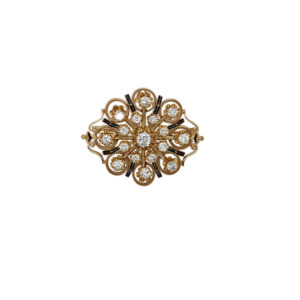 14K Yellow Gold Diamond Enamel Brooch