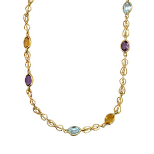 14K Yellow Gold Multi-Color Stone Necklace