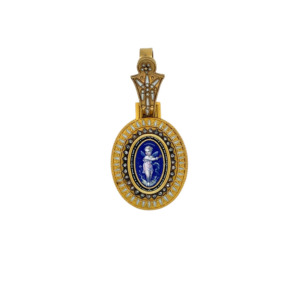 Antique 18K Yellow Gold Enamel and Diamond Pendant