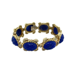 18K Yellow Gold Lapis and Diamond Bracelet