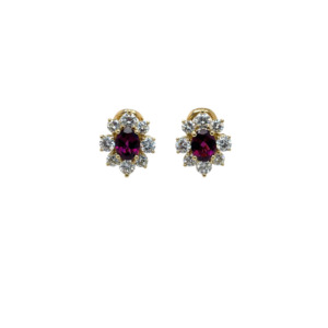 18K Yellow Gold Garnet and Diamond Earrings