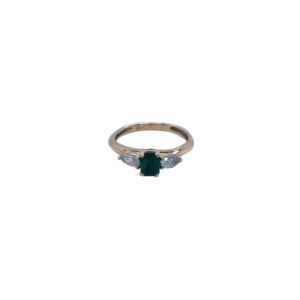 14K Yellow Gold Emerald and Diamond Ring