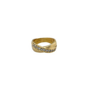 18K Yellow Gold Cross over Diamond Band