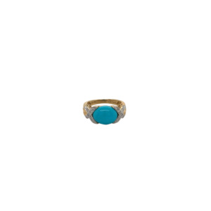 14K Yellow Gold Turquoise and Diamond Ring