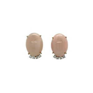 14K Yellow Gold Angel Skin Coral and Diamond Earrings
