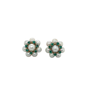 14K White Gold Pearl and Emerald Earrings