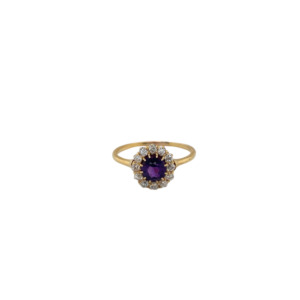 Antique 18K Yellow Gold Amethyst and Diamond Ring