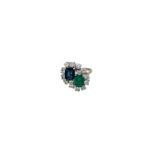14K White Gold Emerald, Sapphire, and Diamond Ring