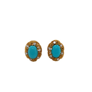 18K Yellow Gold Turquoise and Diamond Earrings