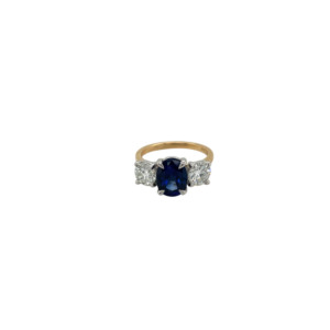 18K Yellow Gold Platinum Sapphire and Diamond Ring