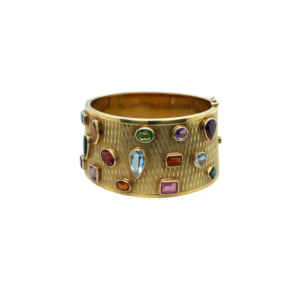 18K Yellow Gold Multi Gem Cuff Bracelet