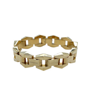 Retro 18K Yellow Gold Tank-Track Link Bracelet