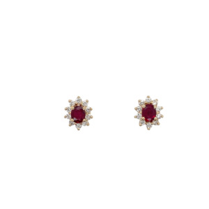 14K Yellow Gold Ruby and Diamond Earrings
